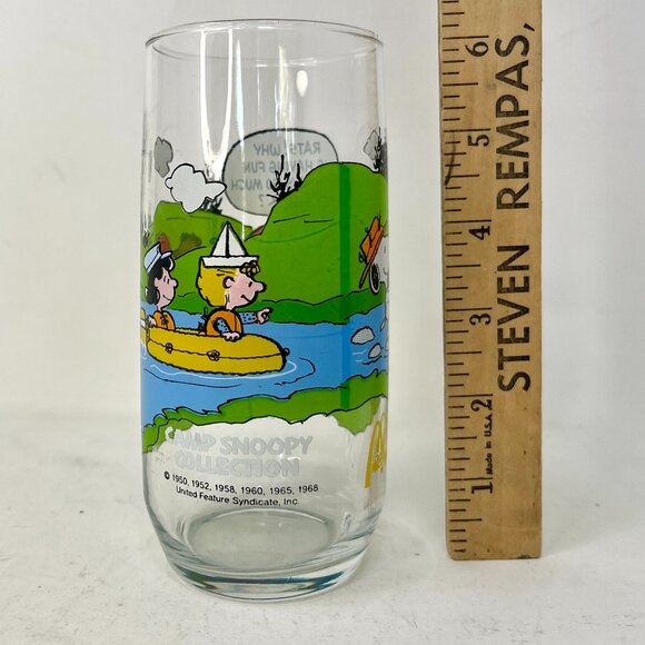 Vintage 80s McDonald's CAMP SNOOPY River Rafting Collector's Glass Peanuts - Picture 7 of 7